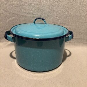 Unbranded Light Blue Speckled Enamel Stockpot With Lid and Handles